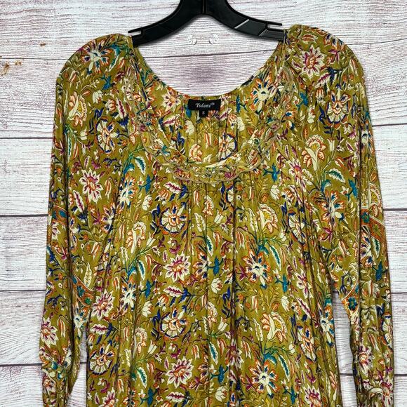 Tolani Fall Floral Boho Trendy 3/4 Sleeve 100% Silk Luxury Mini Dress Size Small - Picture 9 of 11